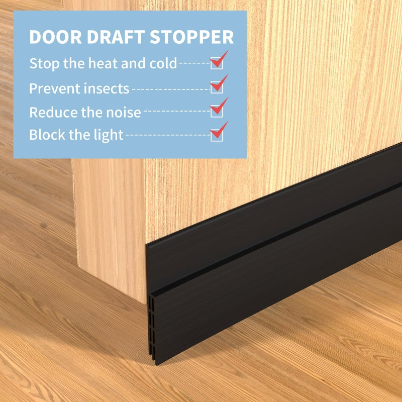 Hojoy 2 Pack Under Door Draft Stopper  Adjustable Door Sweep Anti-Collision Strong Adhesive Weather Stripping Tape Soundproof Draught Stoppers 2"" W x 39"" L  Black - Image 4